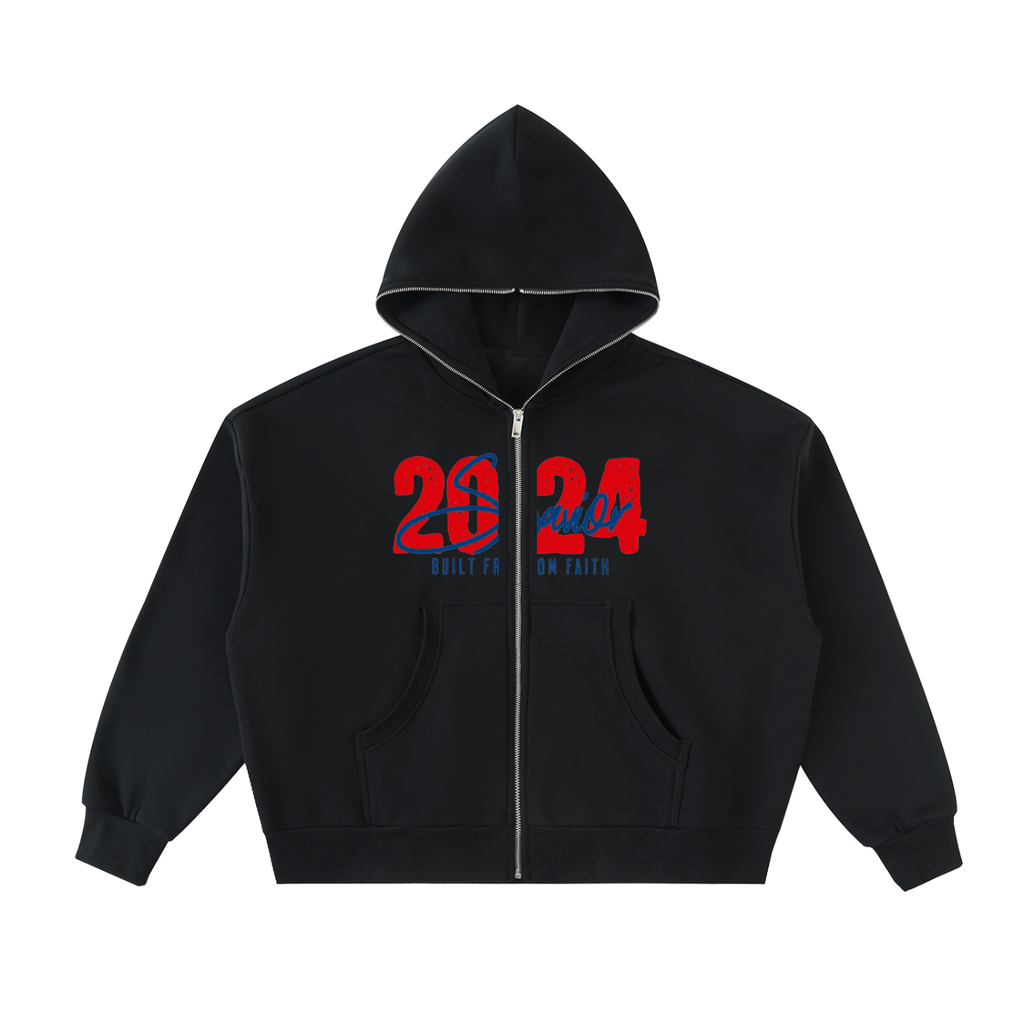 Fleeced Full-Zip Boxy Hoodie