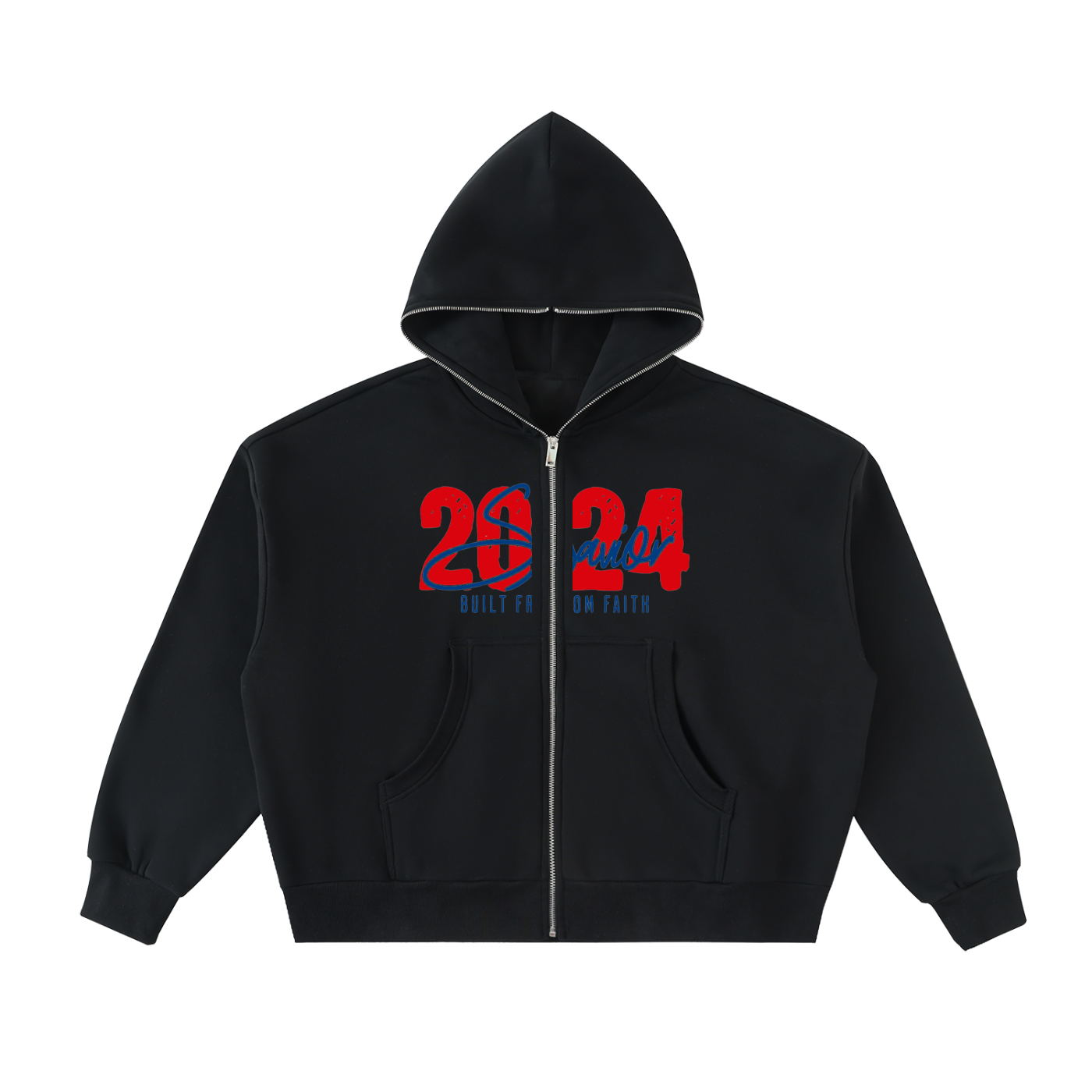 Fleeced Full-Zip Boxy Hoodie