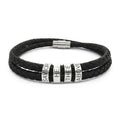 Engravable Black Braided Leather Bracelet with Stainless Steel Beads