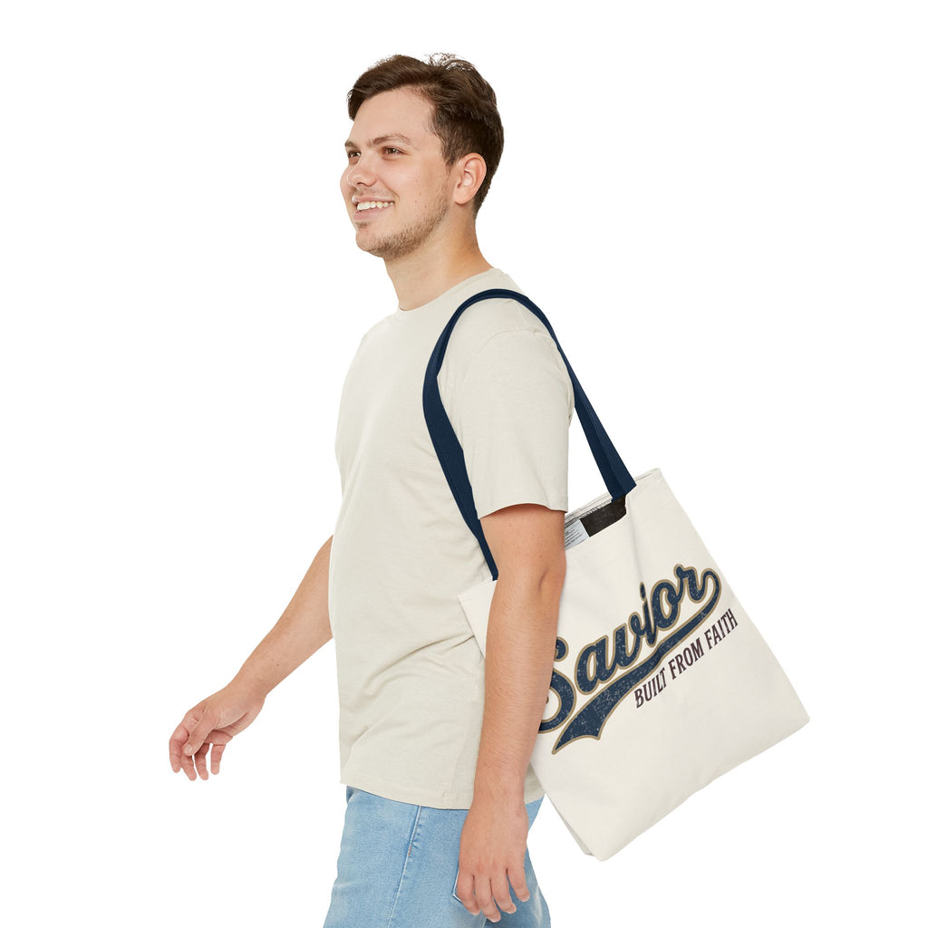 Savior Built From Faith Tote Bag – Inspirational Christian Canvas Tote