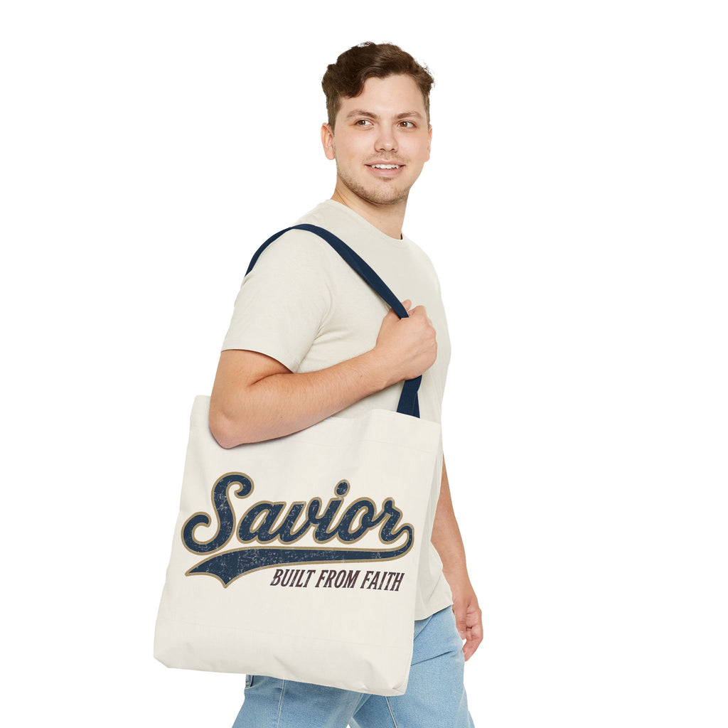 Savior Built From Faith Tote Bag – Inspirational Christian Canvas Tote