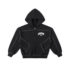 Contrast-Stitched Boxy Fleece Zip Hoodie