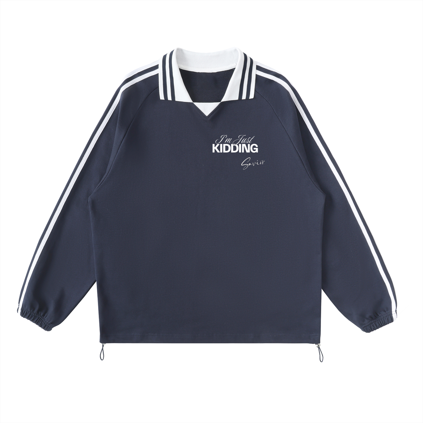 Contrast Striped Lapel Collar Sweatshirt