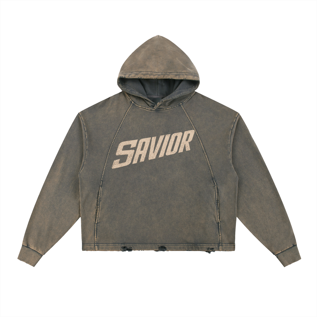 Vintage Washed Frayed-Hem Hoodie