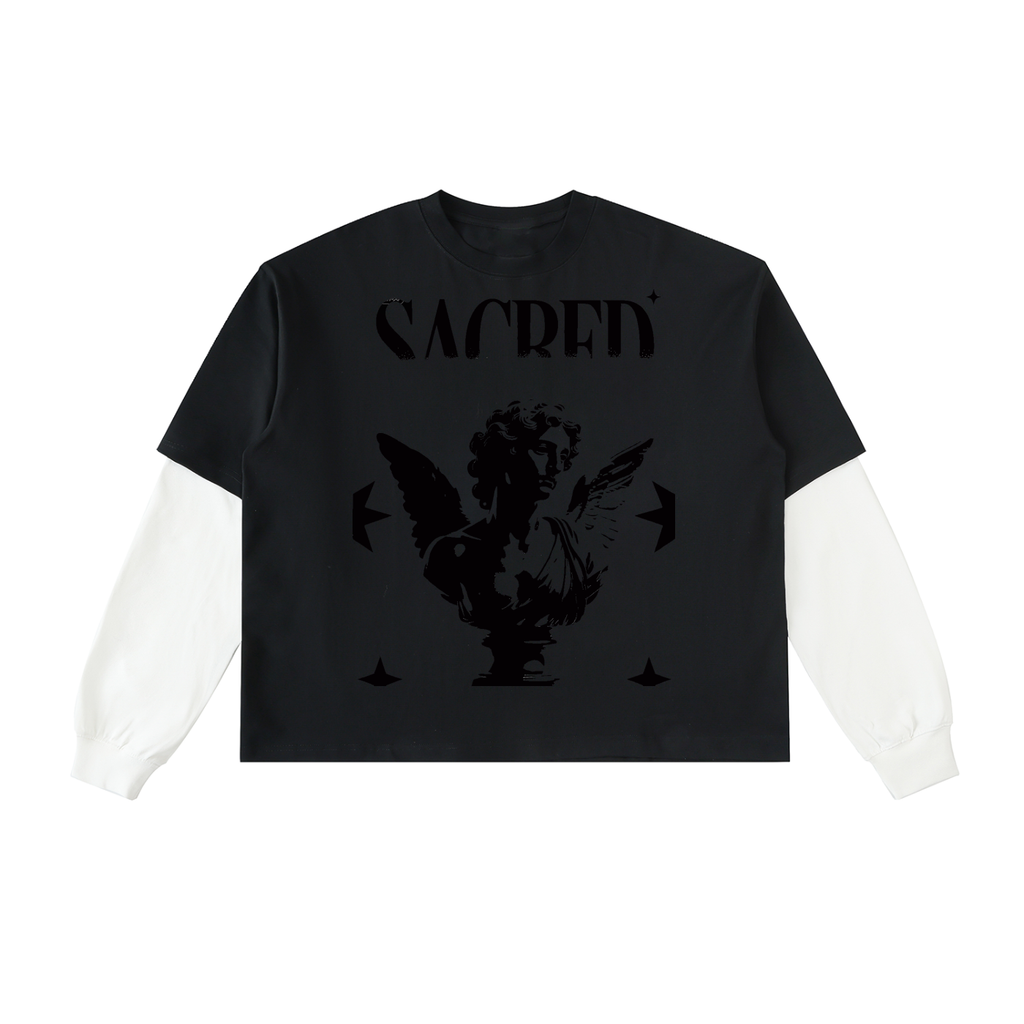 Layered Contrast Sleeve Cotton T-Shirt