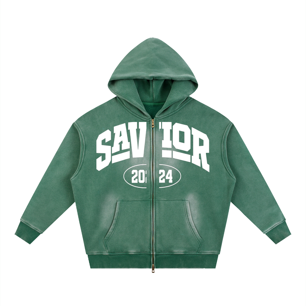 Sunfade Two-way Zipper Boxy Fleece Hoodie