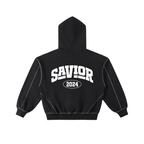 Contrast-Stitched Boxy Fleece Zip Hoodie