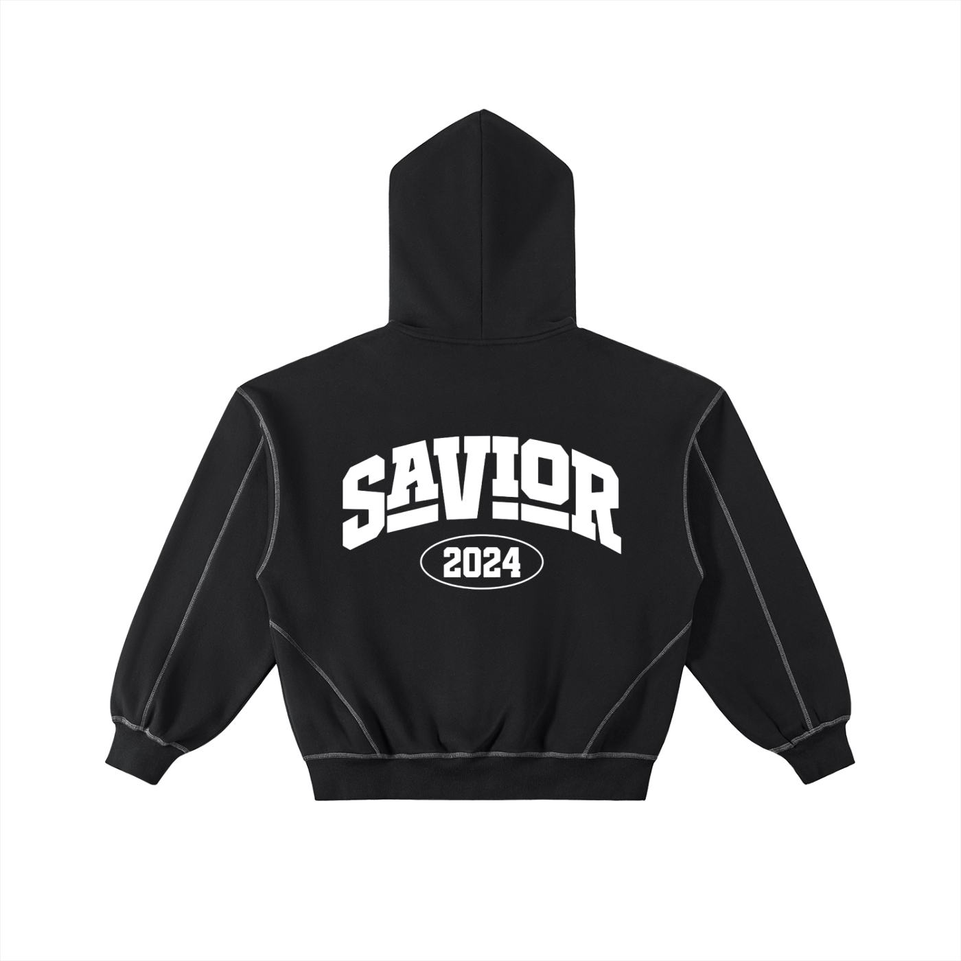 Contrast-Stitched Boxy Fleece Zip Hoodie