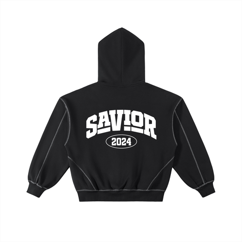 Contrast-Stitched Boxy Fleece Zip Hoodie