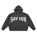 Unisex Leopard Print Waffle Full Zip Hoodie