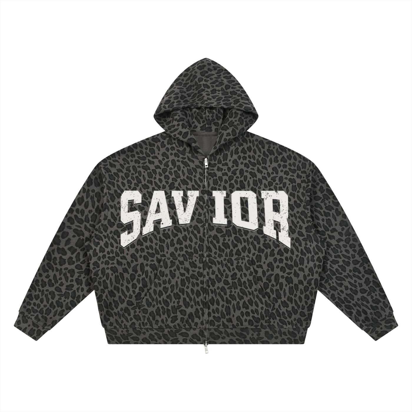 Unisex Leopard Print Waffle Full Zip Hoodie