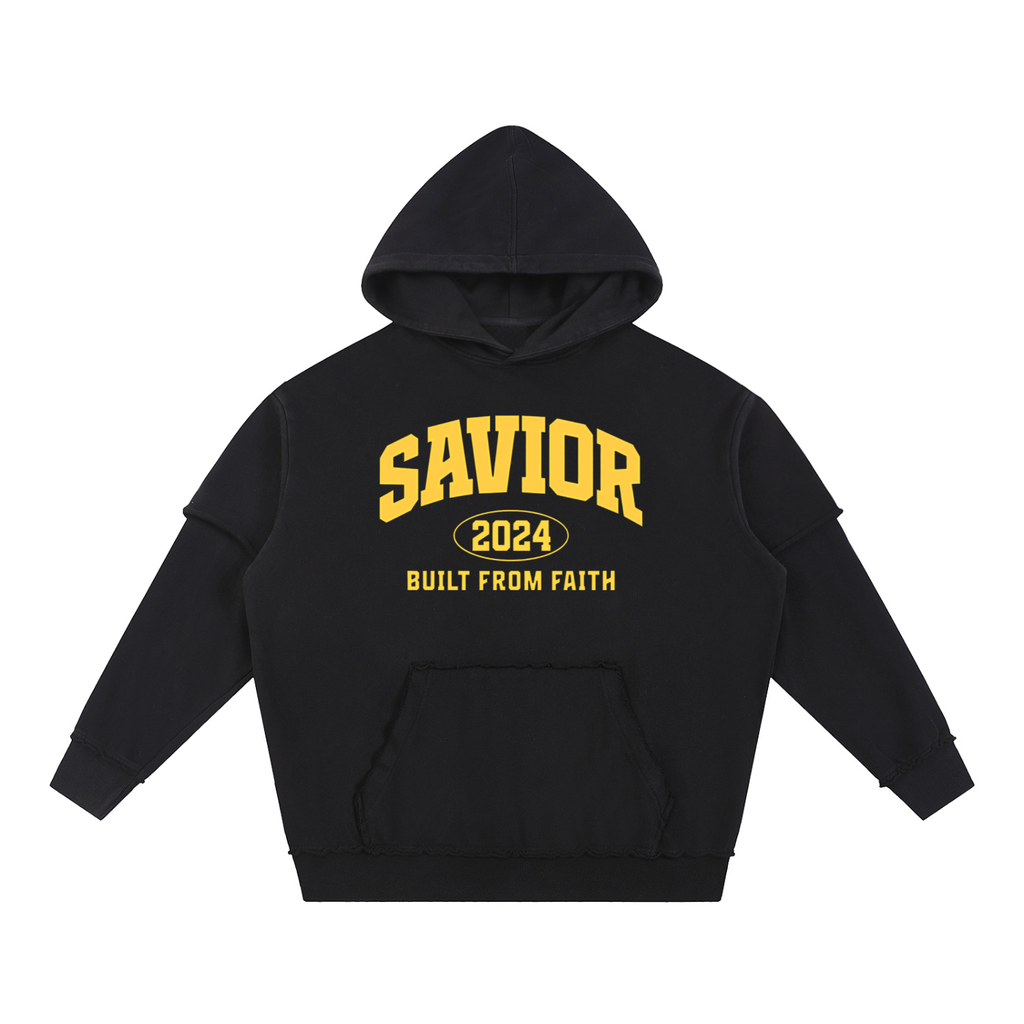Snow Washed Raw Edge Double Layered Hoodie