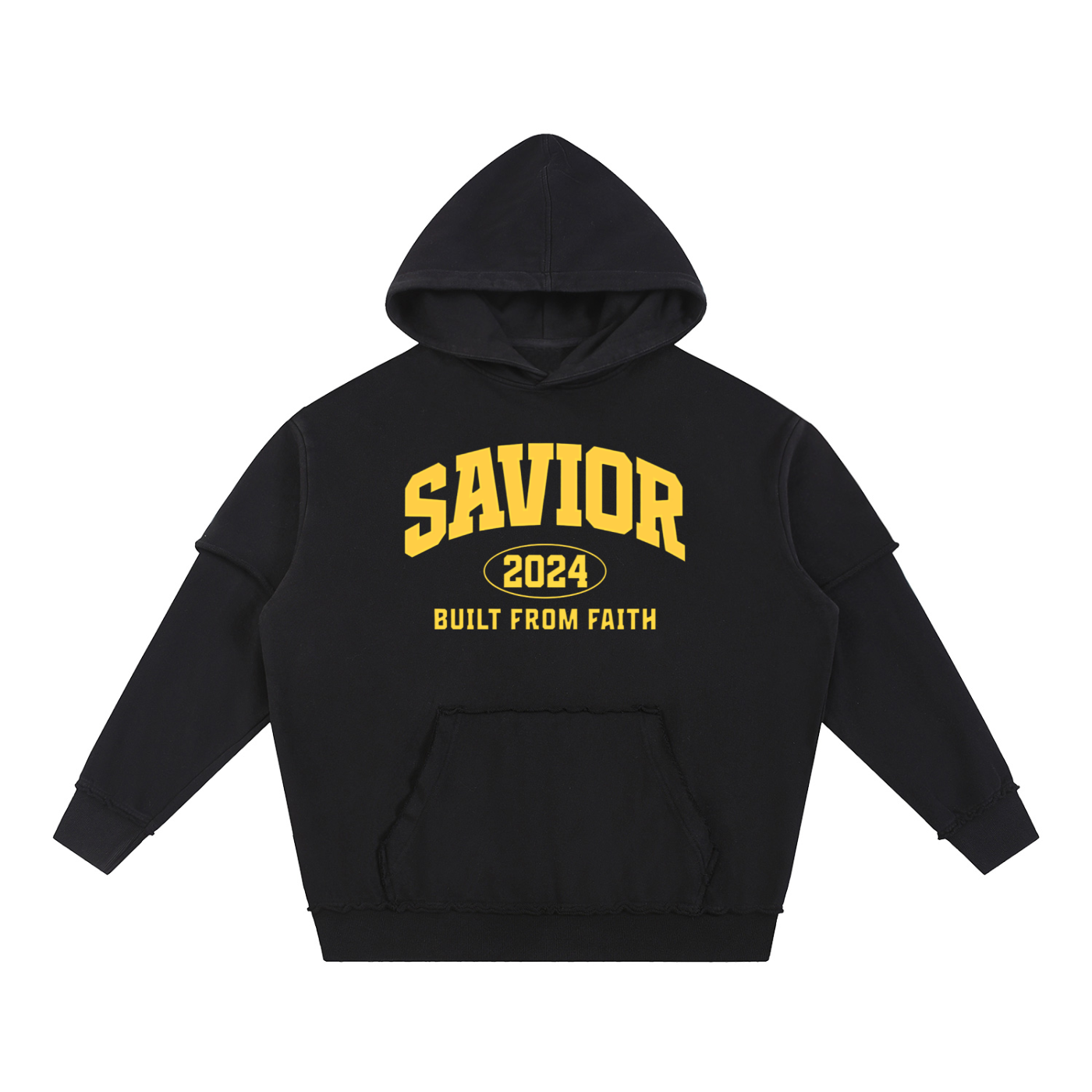 Snow Washed Raw Edge Double Layered Hoodie