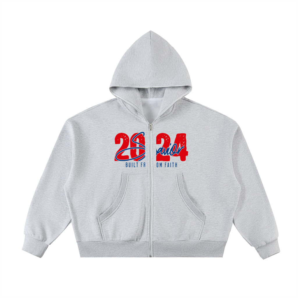 Fleeced Full-Zip Boxy Hoodie