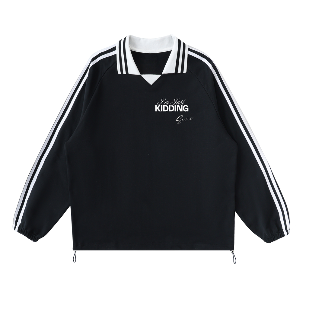 Contrast Striped Lapel Collar Sweatshirt