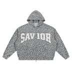Unisex Leopard Print Waffle Full Zip Hoodie