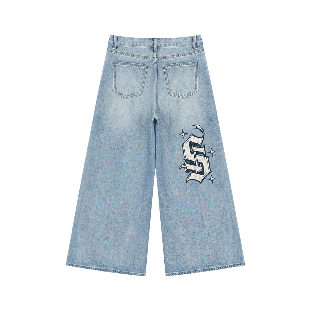 Women's Vintage Wash Distressed Wide Leg Jeans