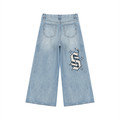 Women's Vintage Wash Distressed Wide Leg Jeans