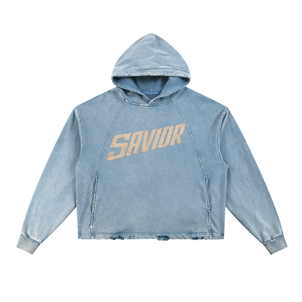 Vintage Washed Frayed-Hem Hoodie
