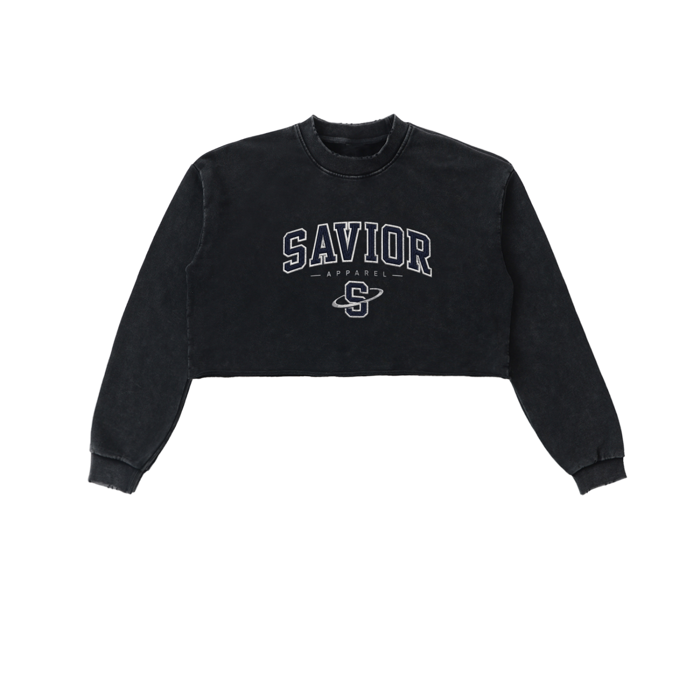 Snow Washed Raw Edge Cropped Sweatshirt